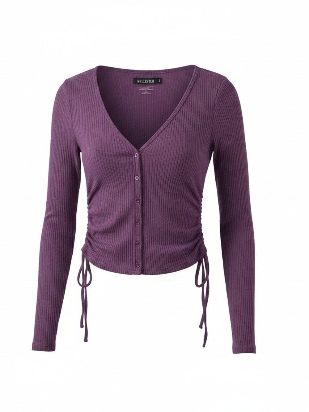 Hollister Purple Ribbed Ruched Long Sleeve Baby Tee M